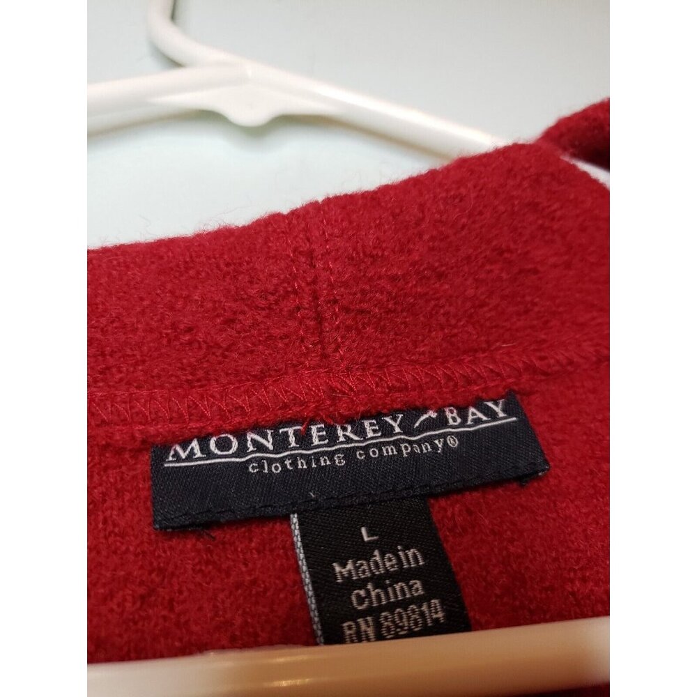 Monterey Bay Women L Sweater Clasp Front Red Ruffle 100% Boiled Wool Long Sleeve - Picture 6 of 7
